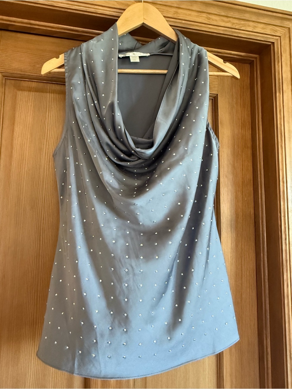 Boston Proper Charcoal Gray Sleeveless Top with Rhinestone Accents